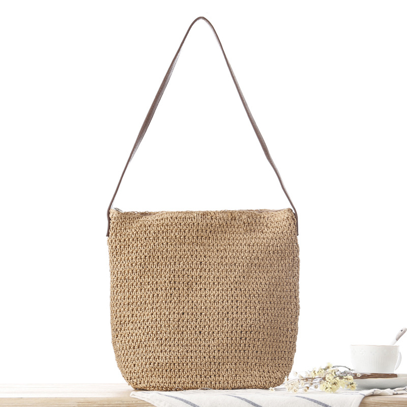 Paper Straw Color - Słomkowa Torba na Ramię Tkana Plażowa